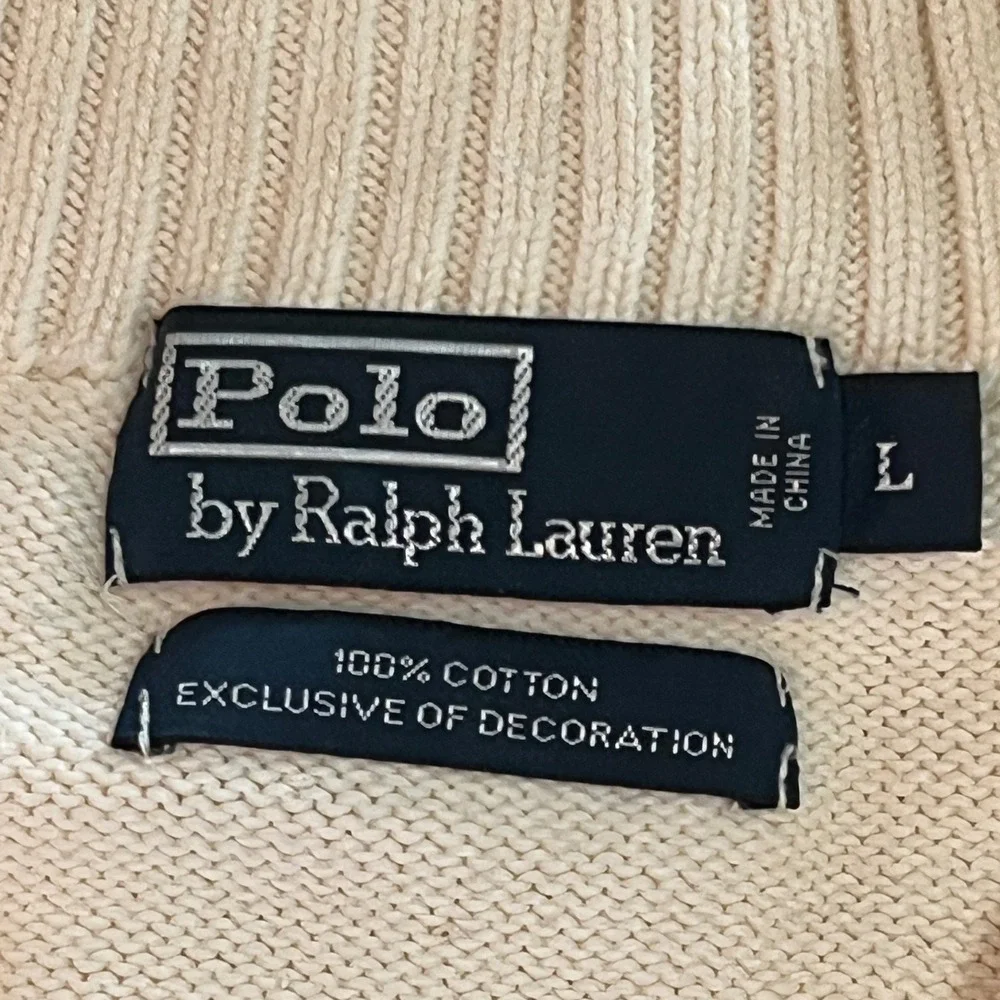 VTG Polo Ralph Lauren Quarter Zip Pullover Mens L Cream Preppy Old Money Sweater